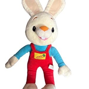 Baby First TV Harry the Bunny Rabbit Plush Red Overalls Carrot Stuffed Toy 16"